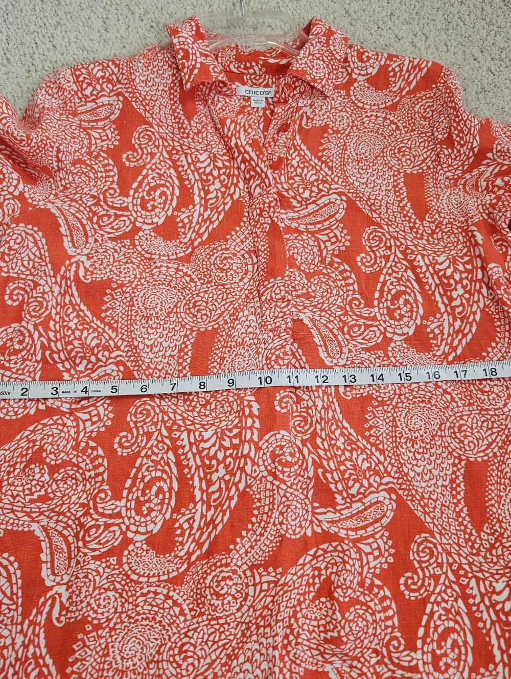 Chicos Linen Dress Orange Popover Paisley Pockets US 8 M Coastal Beach Womens - Picture 6 of 10